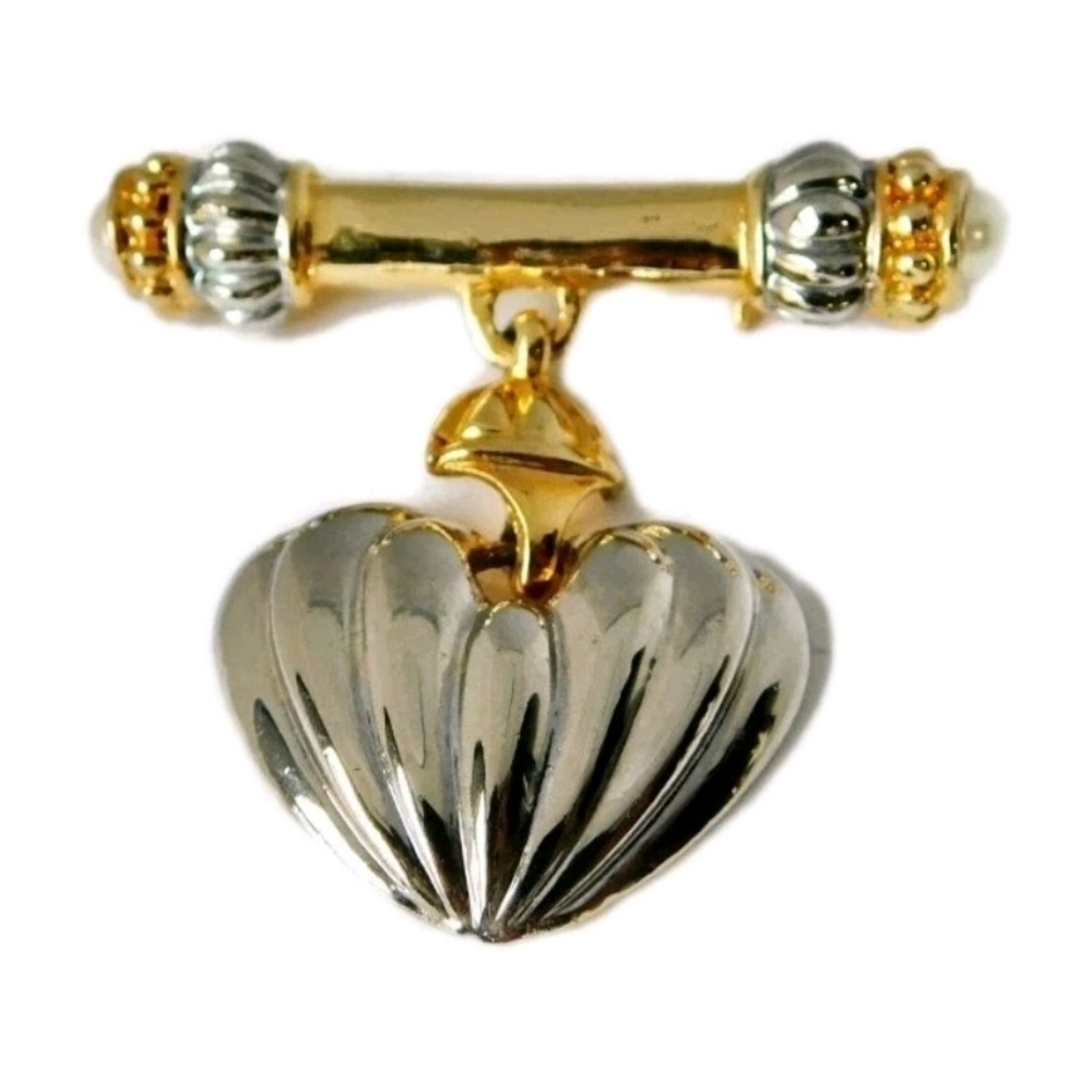 Vintage Silver and Gold tone with Faux Pearls Bar Heart Brooch